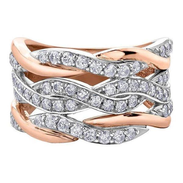 10k Braided Three Band Ring with pink diamond