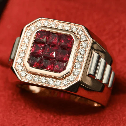 Art deco engagement rings with red ruby and pink diamonds