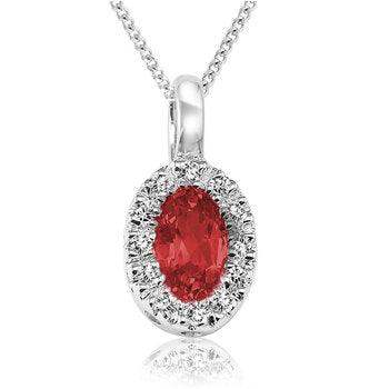 10K Pendant White Gold with Ruby and diamonds, with necklace 18'' - BellemareDugasJoaillerie