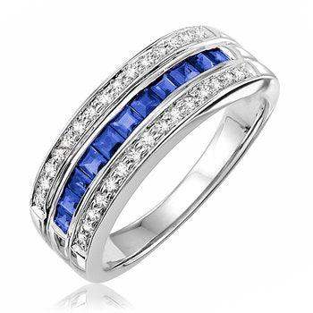 10k White Gold with Diamonds and Sapphires - BellemareDugasJoaillerie