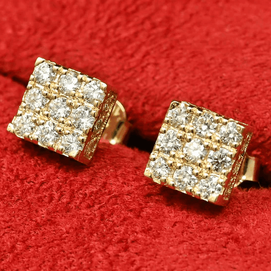 Diamond Box Stud Earrings in 10k Yellow Gold - BellemareDugasJoaillerie