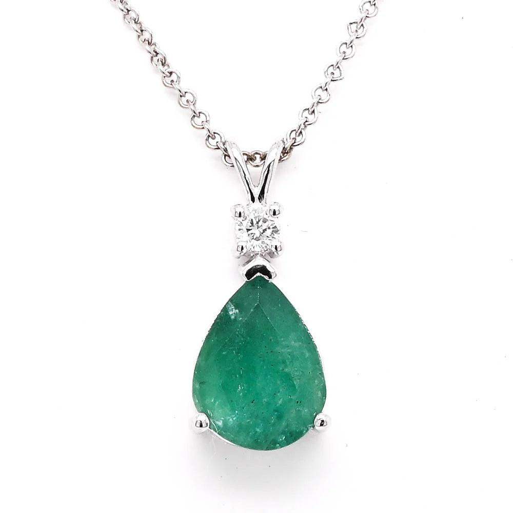 Emerald Pear and Diamond Necklace in 14K white gold - BellemareDugasJoaillerie