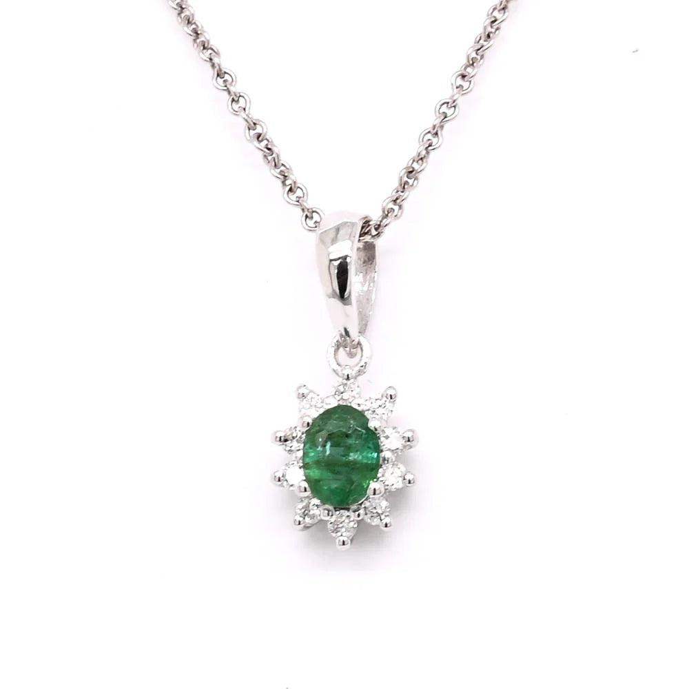 Emerald and Diamond Necklace in 14k White Gold - BellemareDugasJoaillerie