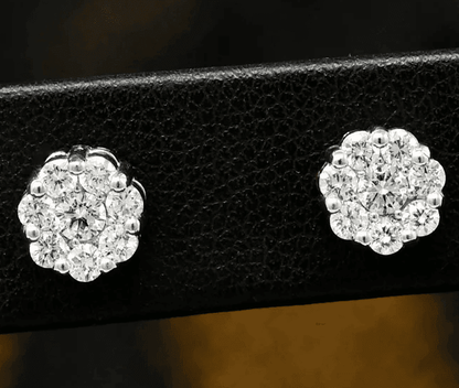 Flower Diamond Earrings Studs in 10k Yellow Gold - BellemareDugasJoaillerie