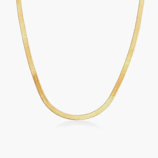 Herringbone Slim Chain Necklace 14k Yellow Gold - BellemareDugasJoaillerie