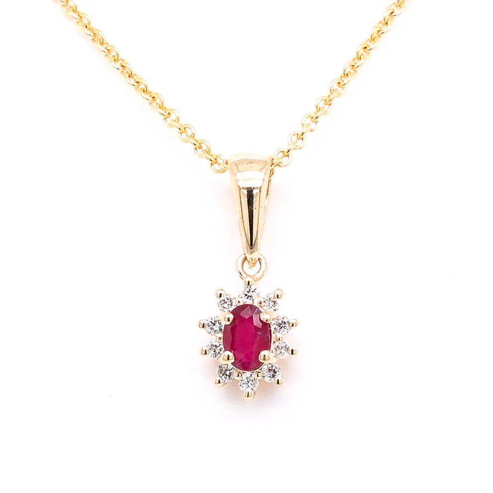 Ruby Centerpiece Pendant with Diamonds in 14k Yellow Gold - BellemareDugasJoaillerie