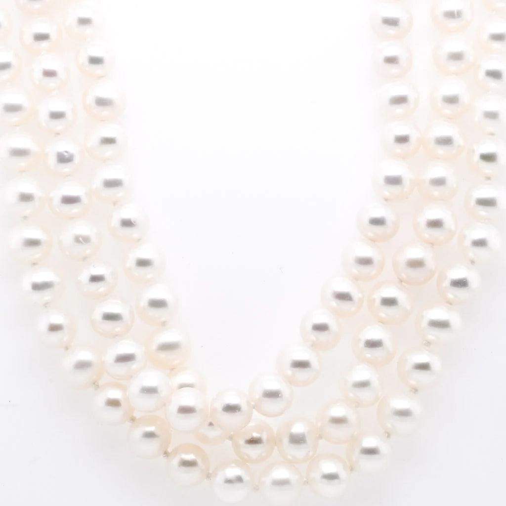 Triple Strand Pearl Necklace 18 inch in 14k Yellow Gold - BellemareDugasJoaillerie